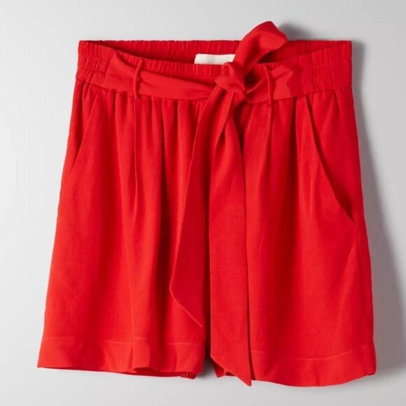 Aritzia Wilfred Georgette High Waist Tie Pleated Shorts in Red Women's S - Picture 9 of 9
